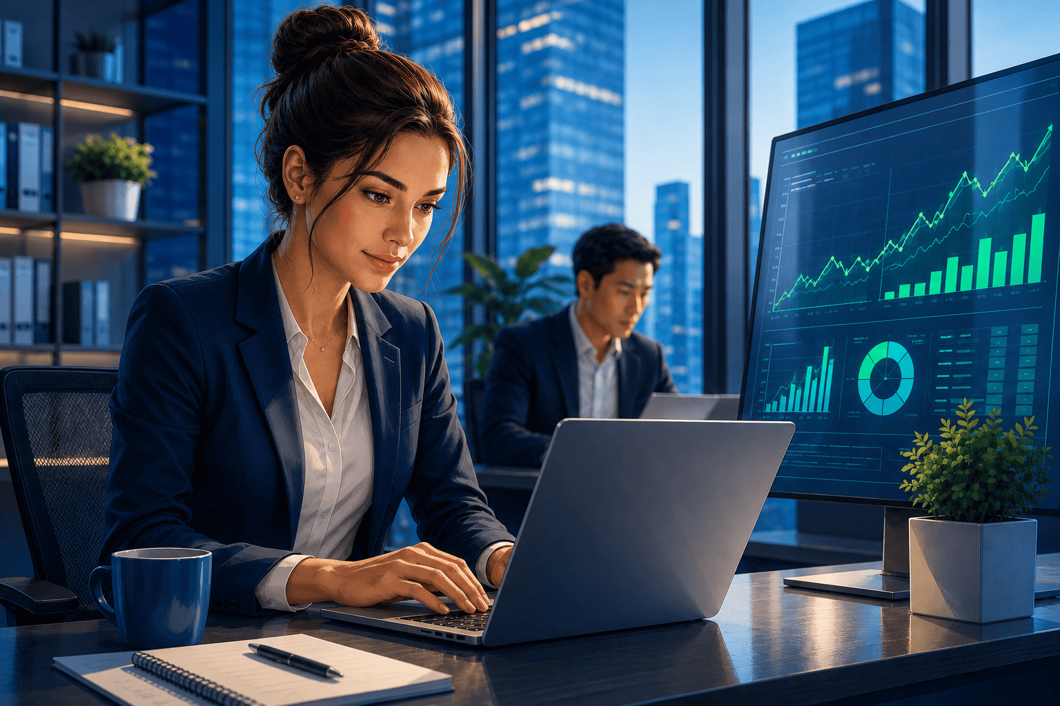 Finance professional working with financial analysis, planning, and valuation tools